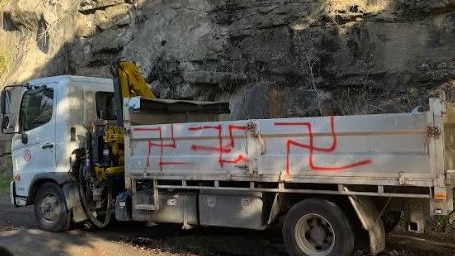 Red Swastikas were sprayed across a North Sydney Council truck parked at neutral bay yesterday (Saturday Dec 28). Picture: Supplied