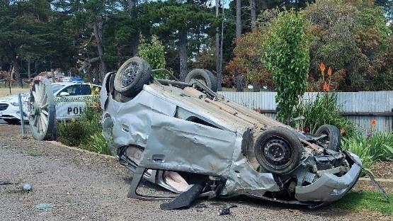 Police have arrested a woman after a crash at Millicent where the driver fled after flipping a car. Picture: SA Police