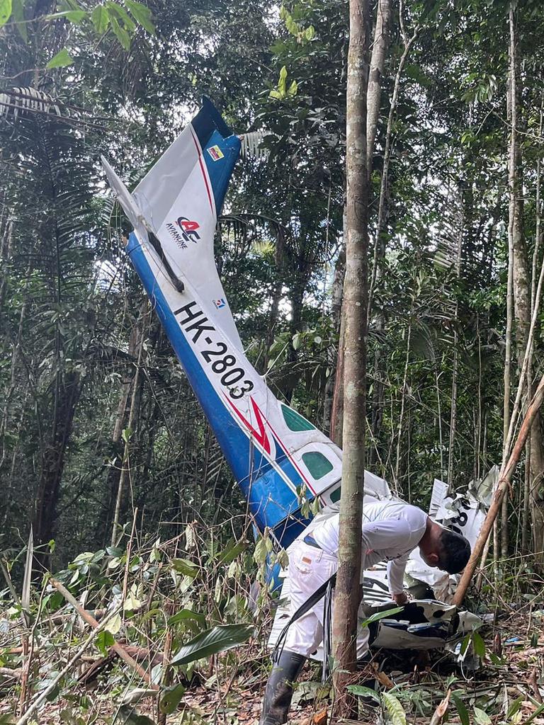 The plane the children were travelling on crashed after its pilot issued a mayday call. Picture: Handout/Colombian Army/AFP