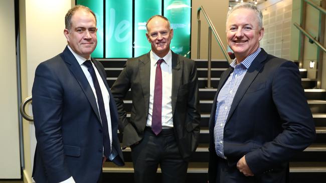 Managing Director of the ABC, David Anderson, Executive Chairman, Australasia of News Corp, Michael Miller and CEO of Nine, Hugh Marks. Picture: John Feder