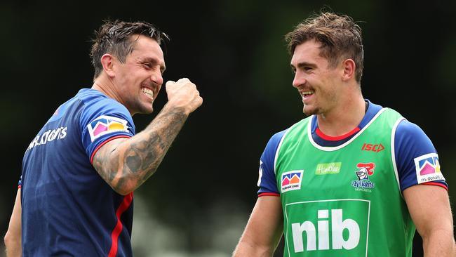 Mitchell Pearce and Connor Watson will be Newcastle’s halves for Round 1. Picture: Brett Costello