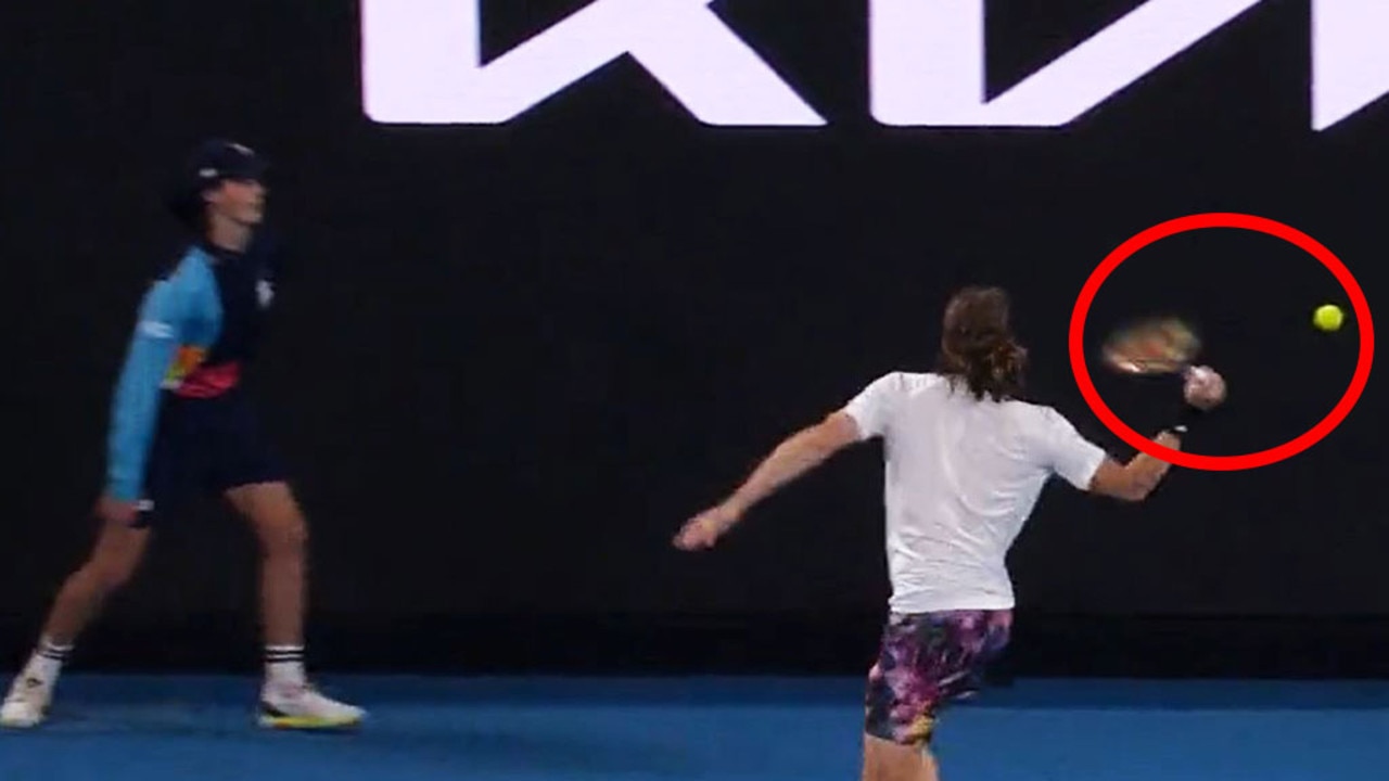 Tsitsipas came close to hitting the ball kid. Pic: Nine