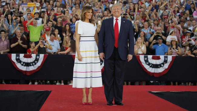 President Donald Trump and first lady Melania Trump arrive at an Independence Day celebration in front of the Lincoln Memorial, Thursday, July 4, 2019, in Washington. (AP Photo/Carolyn Kaster)