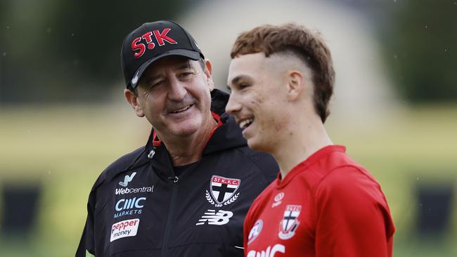 St Kilda coach Ross Lyon with livewire forward Lance Collard, who will make his debut against Geelong on Saturday. Picture: Michael Klein