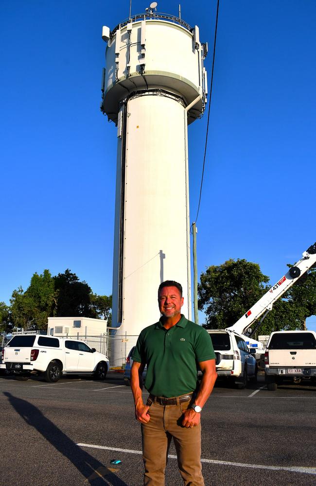 Hinchinbrook MP Nick Dametto in front of the Telstra "macro tower" built at the Forrest Beach water tower. Picture: Cameron Bates