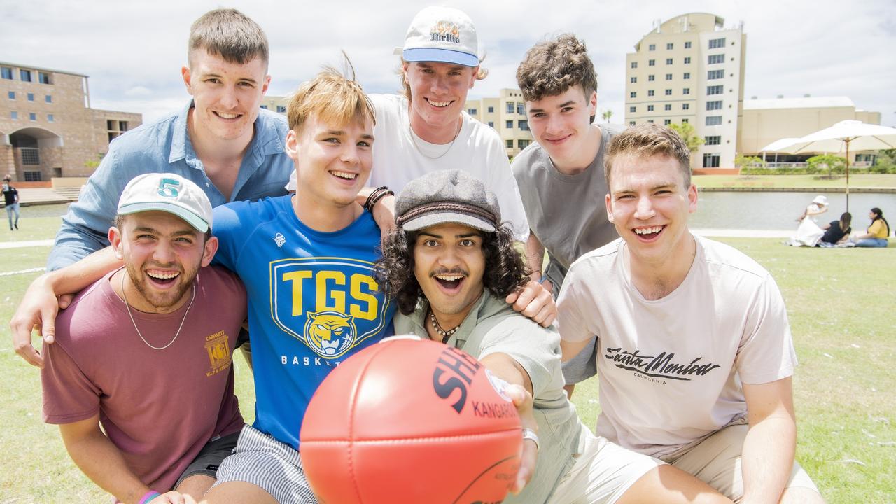 Finn Anderson, Ruben Geldenhuys, Jarrad Norton, James Caudle, Oliver Sykes, Ben Donohue and Jasper Williams at Bond University’s O-Week