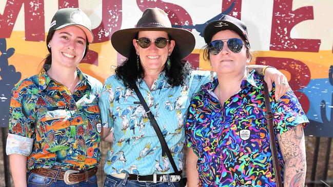 Shelby Johnson, Jasinta Chapman and Loretta Teichmamm at the Gympie Muster. Picture: Patrick Woods.