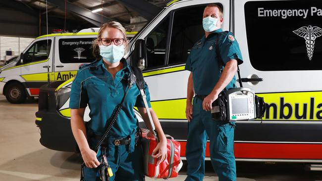 The workload of Queensland Ambulance officers is increasing, with paramedics called to over 78,000 jobs in Cairns and surrounding areas in 2021. Advanced Care Paramedic Jess Newman and Acting Senior Operations Supervisor Christian Schonenbreger are ready to answer any call for help. Picture: Brendan Radke
