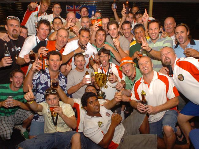 Tracy Village Football Club celebrate a premiership at the social club in 2007. Picture: