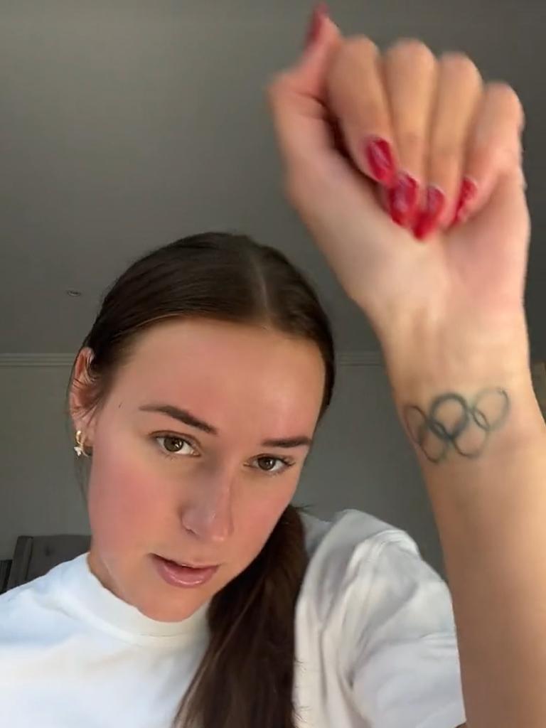 Swimmer Brianna Throssell has shared why she’s getting her Olympic tattoo removed. Picture: Tik Tok