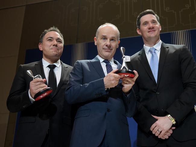 The cast of Have You Been Paying Attention accept the Most Outstanding Entertainment Program Silver Logie during the 2017 Logie Awards. Picture: AAP