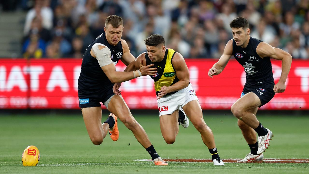 Dion Prestia has suffered another soft-tissue injury. (Photo by Michael Willson/AFL Photos via Getty Images)