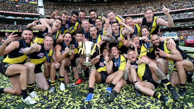 To the victors go the spoils ... Richmond players celebrate their 2019 AFL Grand Final victory over the GWS Giants. Picture: Michael Klein