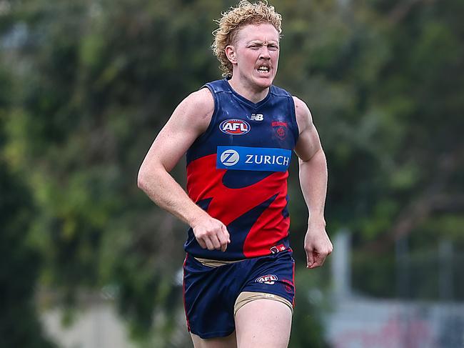 Clayton Oliver does sprint work at training. Picture: Ian Currie