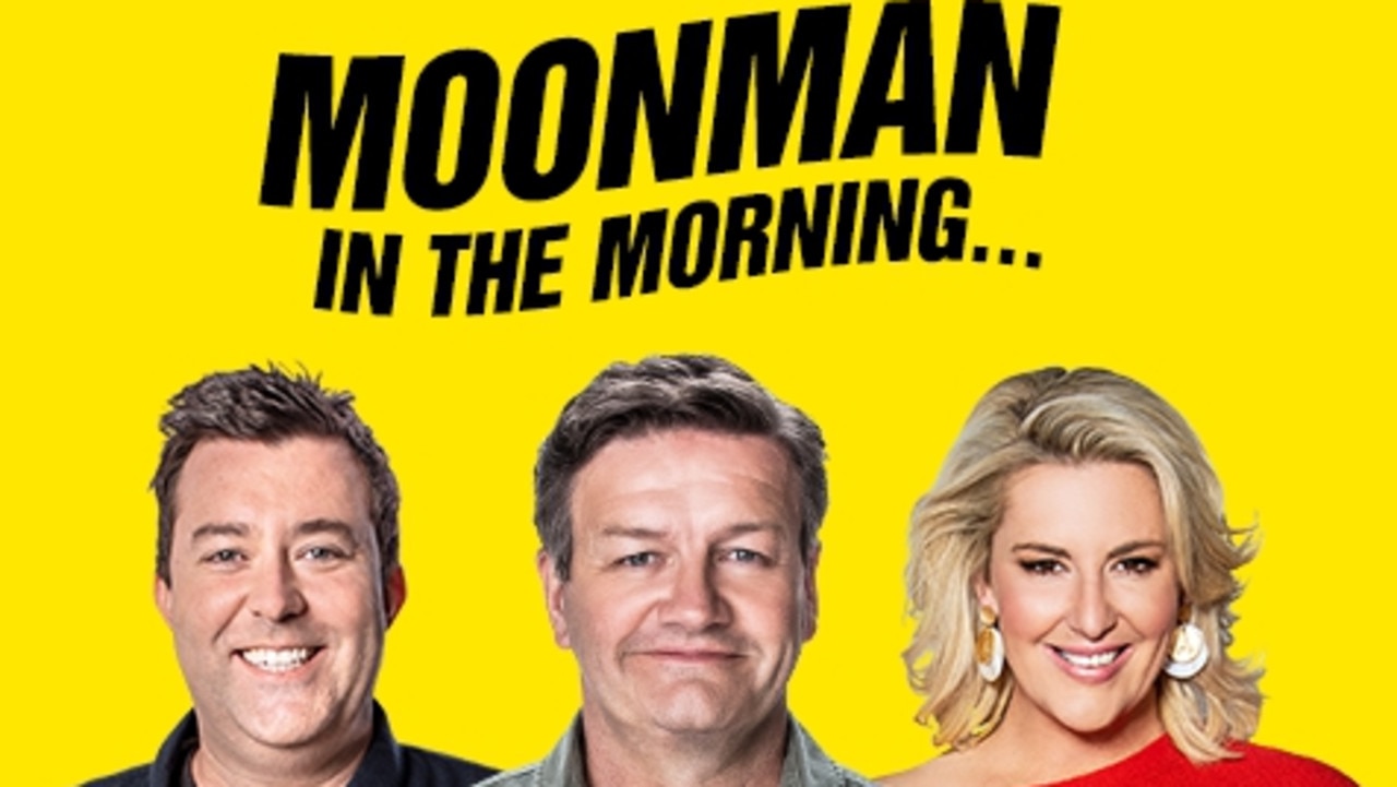 Triple M's <i>Moonman in the Morning</i> breakfast team – Chris Page, Lawrence Mooney and Jess Eva.