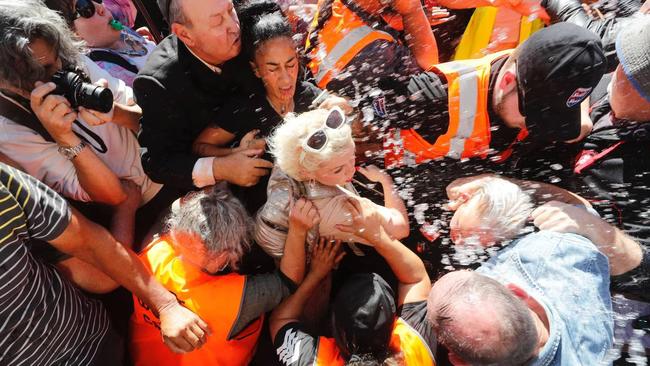 Kellie-Jay Keen-Minshullhas tomato juice thrown at her in Albert Park, Auckland. Picture: Dean Purcell – NZ Herald