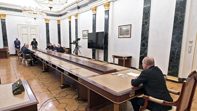 Putin chairs a meeting on economic issues at the Kremlin in Moscow.