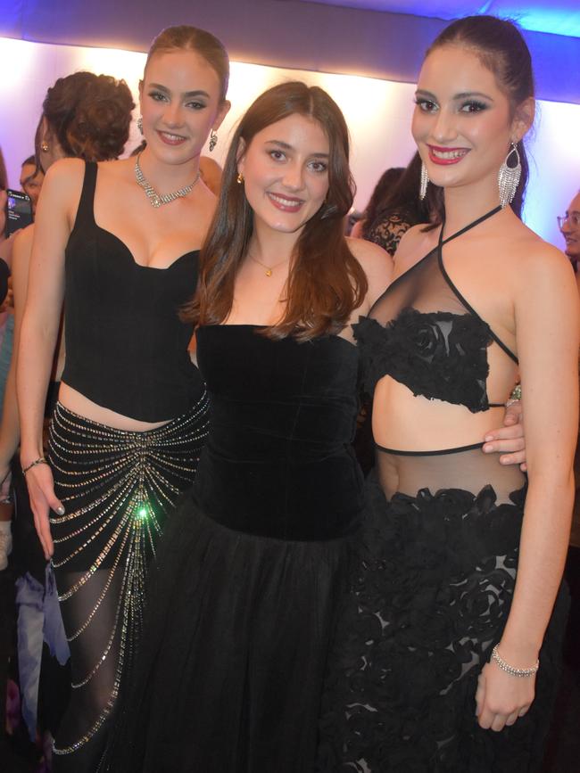 Lucinda Davidson, Amelia Garvey and Asha Metcalfe at Queensland Academies Creative Industries formal.
