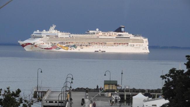 Norwegian Jewel cruiseliner seen near Portarlington this morning. Picture: Supplied/ Sheryl Collins