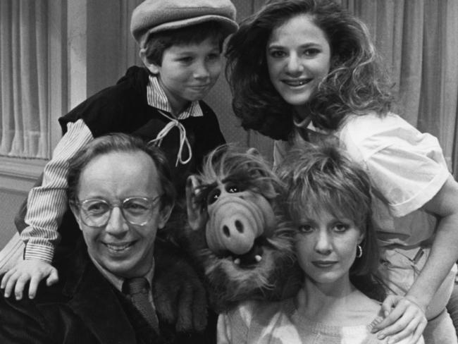Benji Gregory (top left) pictured with ALF co-stars Max Wright, Andrea Elson, and Anne Shedeen. Picture: Michael Ochs Archives/Getty Images