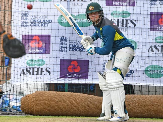 Australia's Steve Smith bats during a training session at Old Trafford in Manchester, north-west England on September 3, 2019 on the eve of the start of the fourth Ashes cricket Test match between England and Australia. (Photo by Paul ELLIS / AFP) / RESTRICTED TO EDITORIAL USE. NO ASSOCIATION WITH DIRECT COMPETITOR OF SPONSOR, PARTNER, OR SUPPLIER OF THE ECB