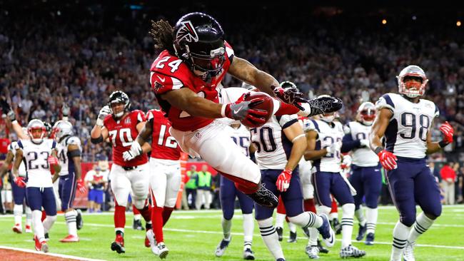 Devonta Freeman goes in for a touchdown to open the scoring in Super Bowl 51. Picture: Getty