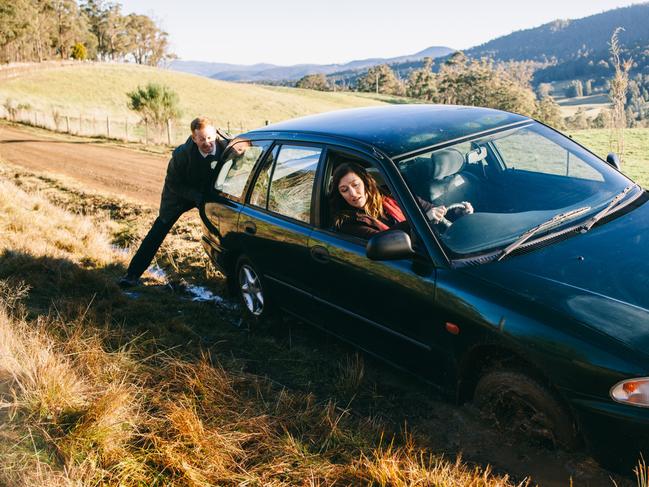 Luke McGregor and Celia Pacquola in a scene from season three of <i>Rosehaven</i>. Picture: Scott Bradshaw