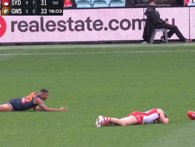 McCartin was not in a good way after the high shot. Photo: Fox Sports