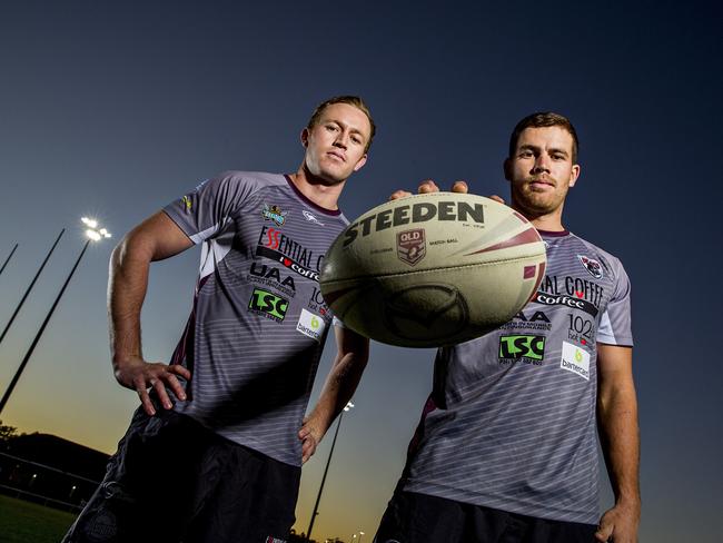 Brothers Henare and Dallas Wells have reunited in playing for Mudgeeraba Redbacks in the Rugby League Gold Coast competition. Picture: Jerad Williams