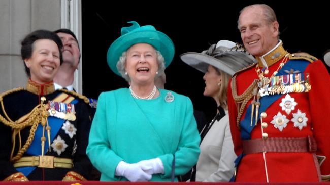 Princess Anne, Queen Elizabeth II and the Duke of Edinburgh during Trooping The Colour at Buckingham Palace on June 14, 2008. Picture: Samir Hussein/WireImage