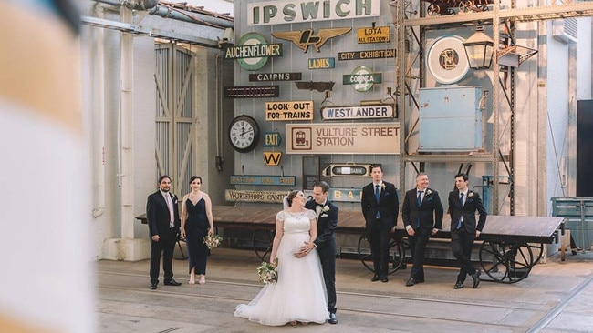 Gemma and Gary Lowe (34 weeks pregnant) married on August 15 at Ipswich Railway Museum.