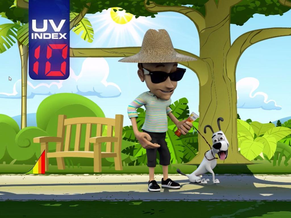 Jimmy and Fido in the new sun safety campaign. Picture: Supplied