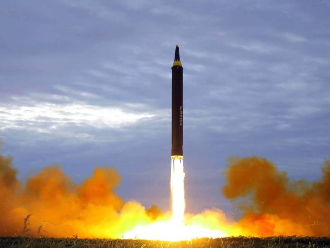 North Korea launched an intermediate-range strategic ballistic rocket Hwasong-12 last month in defiance of the world. Picture: AFP