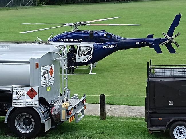 Police helicopter at Bangalow sports ground.