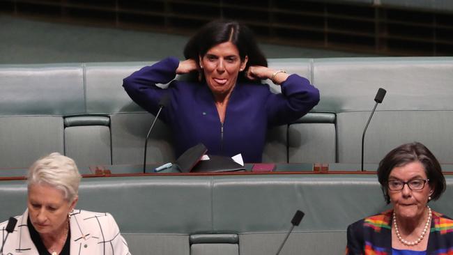 The Independents Kerryn Phelps and Cathy McGowan, with Julia Banks enter the chamber for Question Time after she stood in the House of Representatives and resigned as Liberal backbencher. Picture Gary Ramage