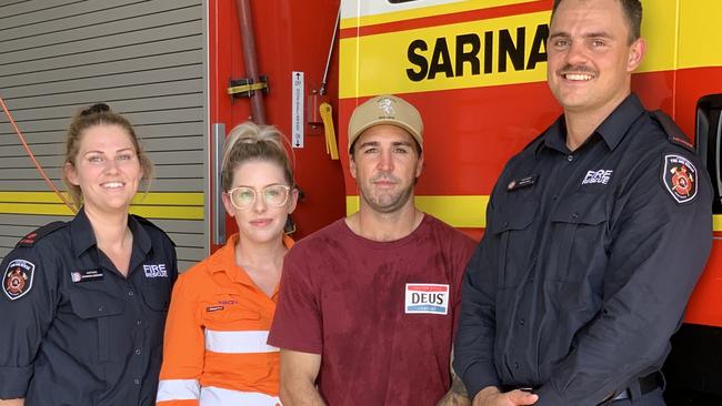 (From left to right) Sarina QFES acting lieutenant Shannon Gardner, Stacey Bell, Shannon Pacher and Dean Hall at the Sarina fire station on December 13. Picture: Duncan Evans