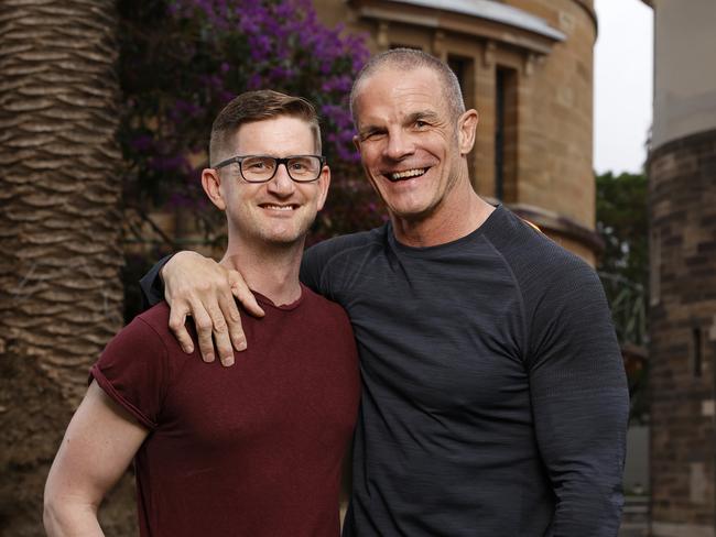 Ian Roberts and partner Daniel Skehan at the Qtopia Sydney event. Picture: Jonathan Ng