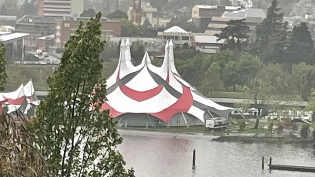 Floods threatening Weber Bros Circus at Royal Park, Launceston, on October 14, 2022. Picture: Facebook/ Shane Bartlett