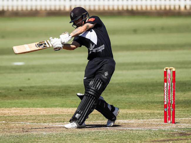 Nick Cutler lifts the temp for Western Suburbs in the limited overs final last season. Photo: David Hossack