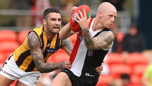 Zak Jones is racing the clock to be fit for St Kilda’s first final. Picture: Chris Hyde/Getty Images