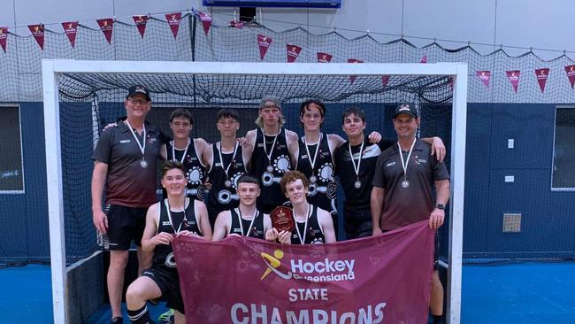 The Mackay boy's U18 indoor hockey team that won the state championships. Picture: Mackay hockey player and coach development Facebook.