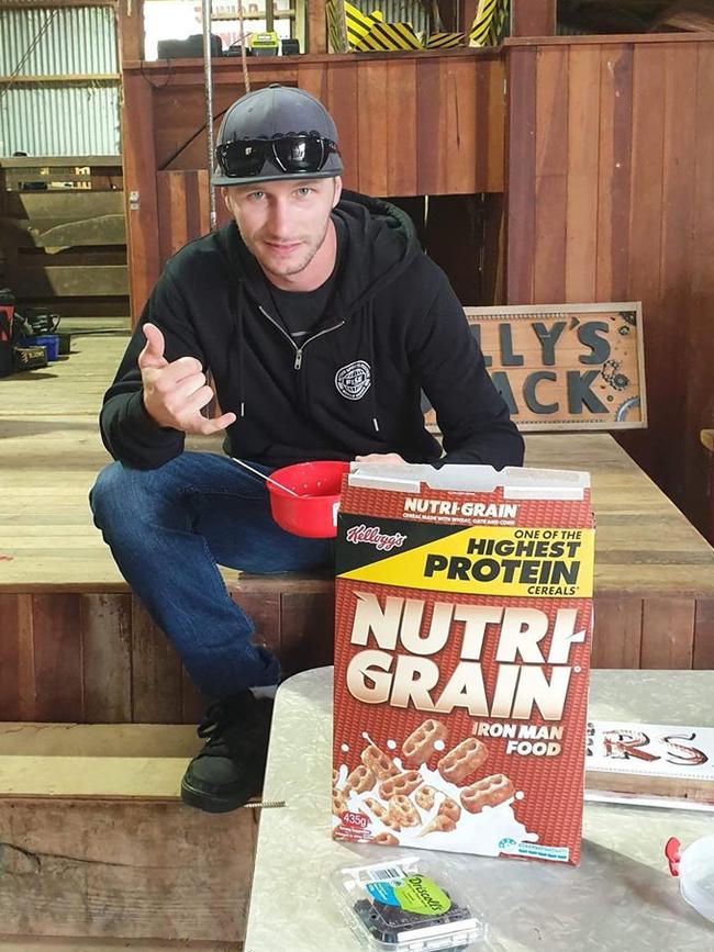 Rhys Kember’s pictured with a box of Nutri-Grain. Picture: Supplied