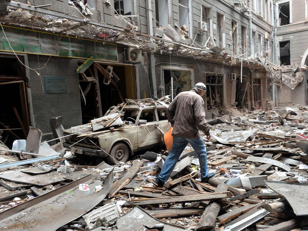 Damaged buildings in Kharkiv. Picture: AFP