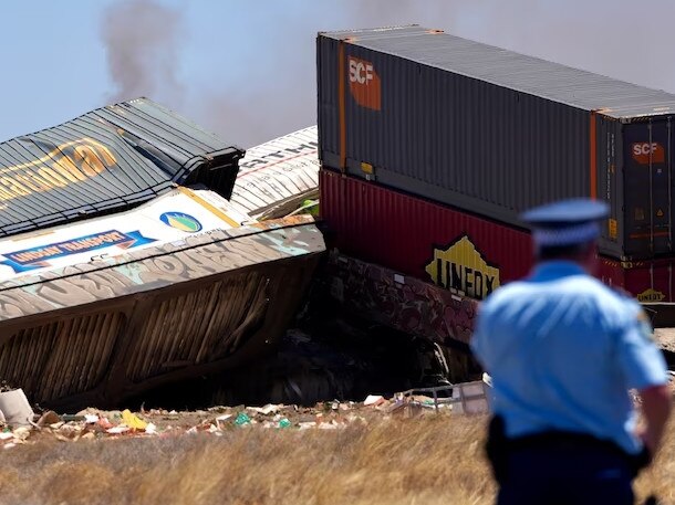 Police were called to Bindarrah this morning after reports of a truck and train crash. Picture: ABC News/Bill Ormonde)