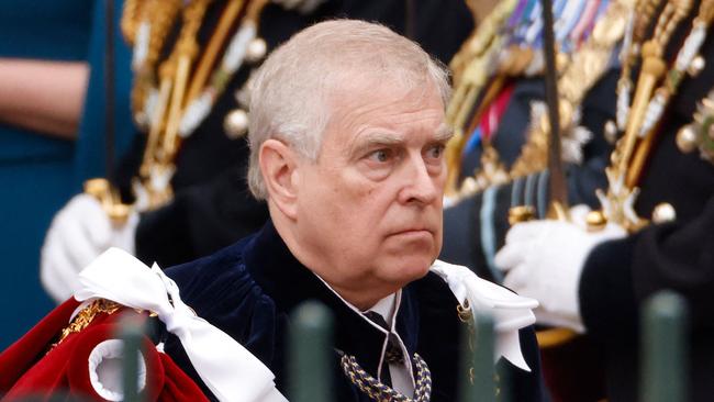 Britain's Prince Andrew, Duke of York  leaves Westminster Abbey after the Coronation Ceremonies of Britain's King Charles III and Britain's Queen Camilla in central London on May 6, 2023. - The set-piece coronation is the first in Britain in 70 years, and only the second in history to be televised. Charles will be the 40th reigning monarch to be crowned at the central London church since King William I in 1066. Outside the UK, he is also king of 14 other Commonwealth countries, including Australia, Canada and New Zealand. (Photo by Odd ANDERSEN / AFP)