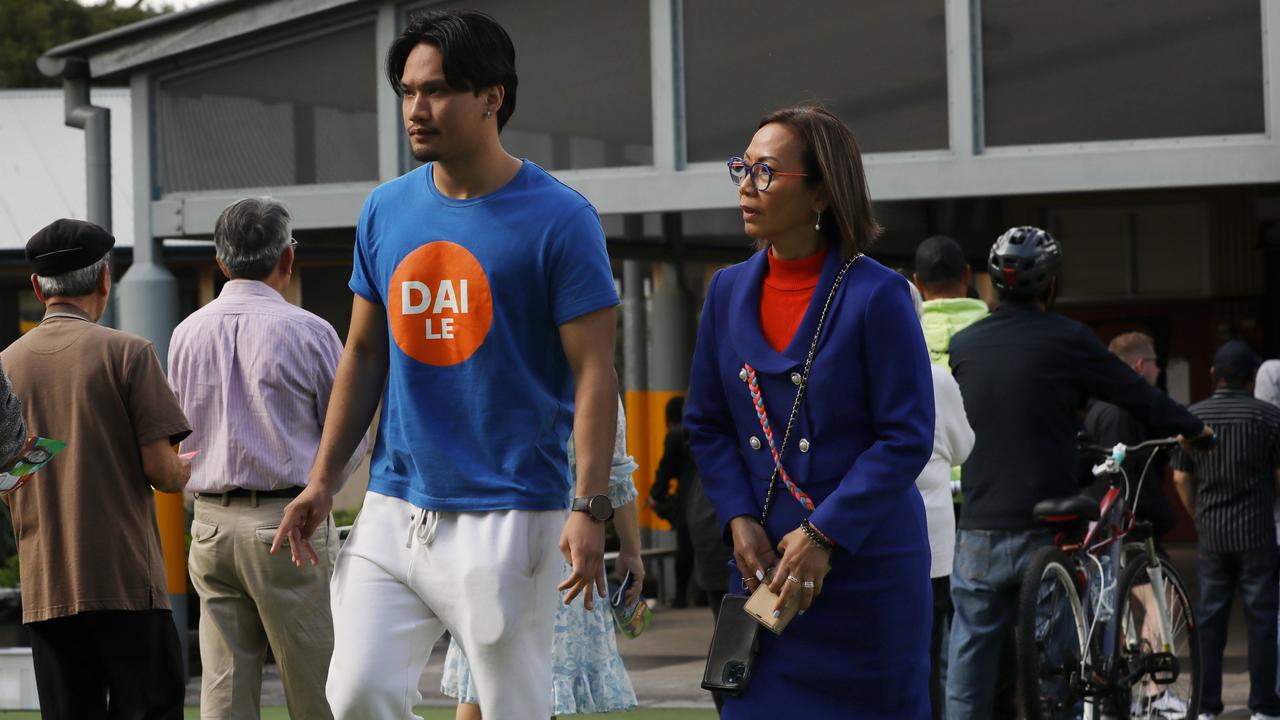 Federal Member for Fowler Dai Le with her son Ethan on election day 2025. Picture: Jane Dempster