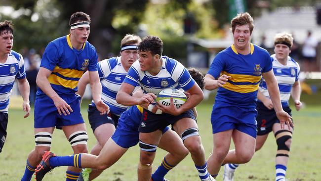 Action from the GPS first XV rugby match between Nudgee College and Toowoomba Grammar School. Nudgee College’s Jack Harley attacks. Photo:Tertius Pickard