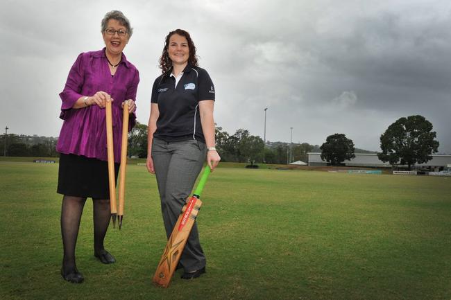 Mayor of Lismore, Jenny Dowell and Laura Piekarski, ICC Representative, at the Lismore Oaks oval. Lismore has been awarded the 2014 Pepsi ICC East Asia-Pacific Men's Trophy. Picture: Mireille Merlet-Shaw