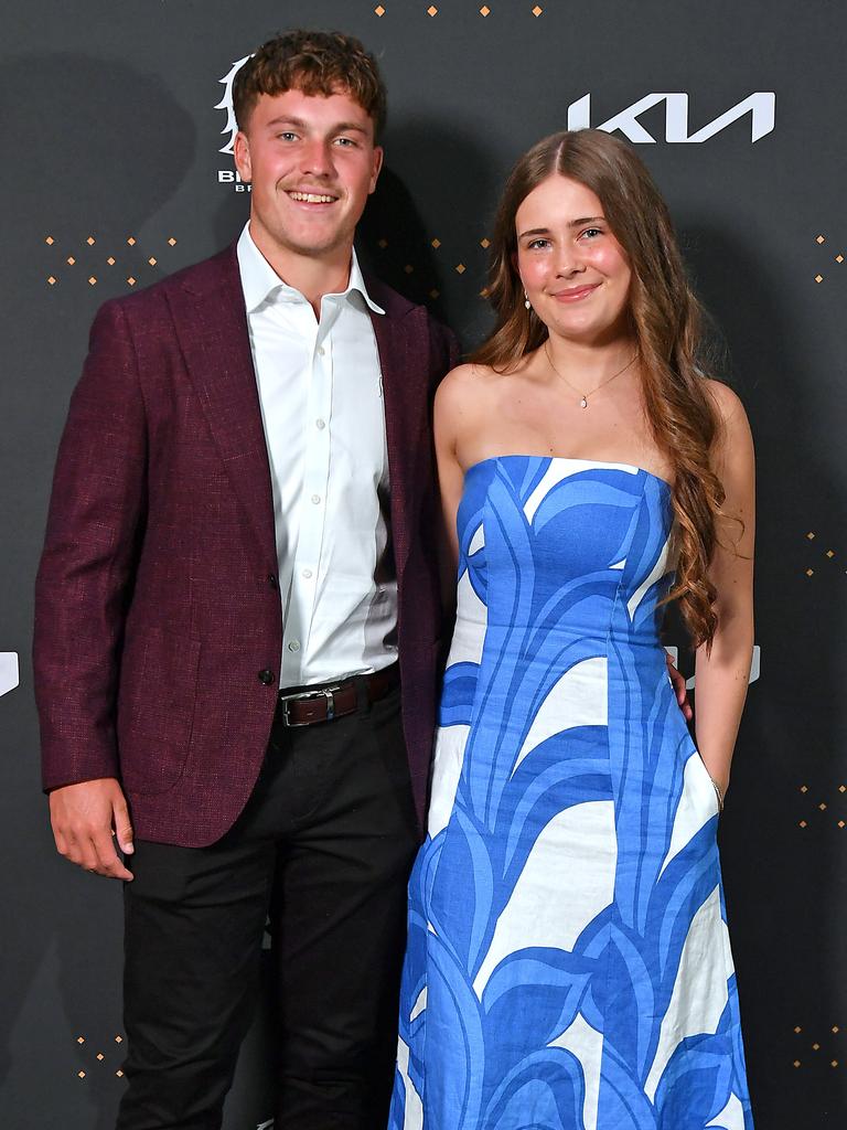 Coby Black and Bonnie Davies at the Broncos’ 2025 season launch at The Star Brisbane. Picture: John Gass