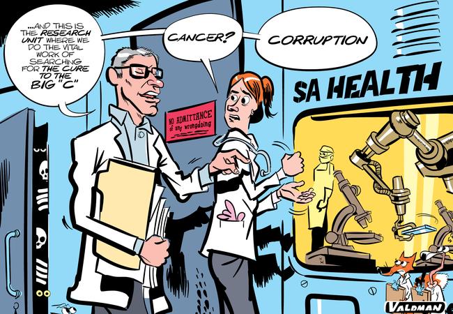 More than 1000 corruption allegations have been made in SA Health. Cartoon: Jos Valdman